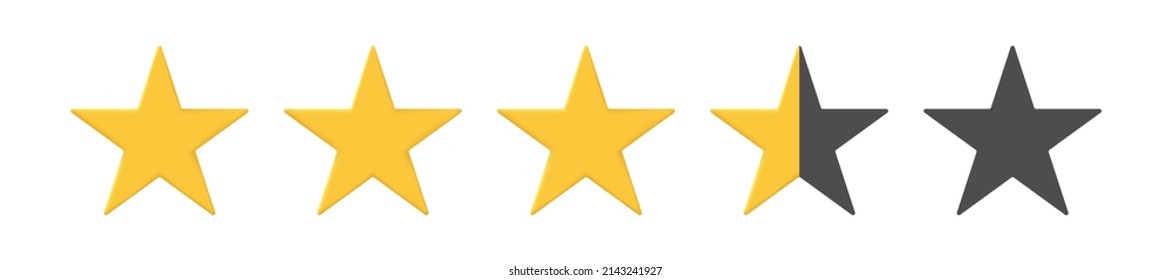 Rating five stars. 3d vector gold stars to indicate the rating of products or films.