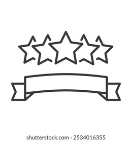 Rating five stars, in line design, green. Rating, five, stars, review, feedback, score, ranking on white background vector. Rating five stars editable stroke icon