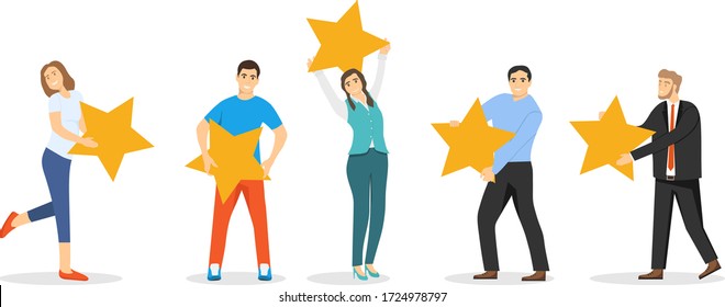 Rating five stars. People hold stars rating. Rating. Vector illustration. Vector.