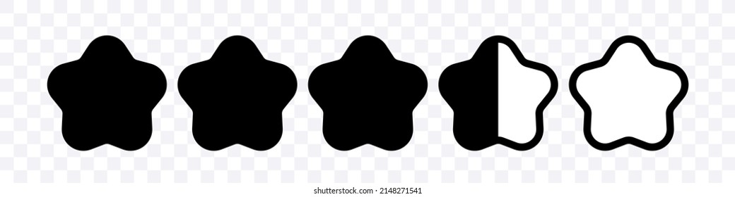Rating five stars. Vector stars to indicate the rating of products or films. Vector clipart isolated on white background.
