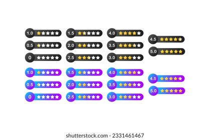 Rating. Flat, colored, leave a review, rate the service, quality of services, rating stars, buttons for the site. Vector icons.