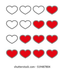 Rating with flat hearts, icons vector illustration eps10. Isolated badge for website or app - stock infographics