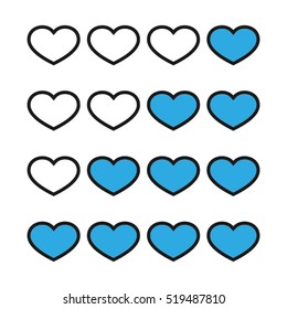Rating with flat hearts, icons vector illustration eps10. Isolated badge for website or app - stock infographics