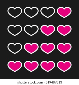 Rating with flat hearts, icons vector illustration eps10. Isolated badge for website or app - stock infographics