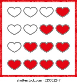 Rating with flat hearts, icons vector illustration eps10. Isolated badge for website or app - stock infographics