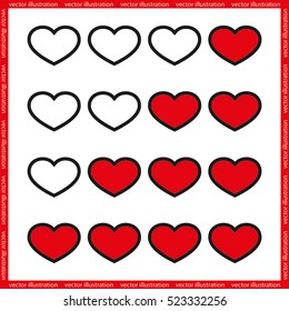 Rating with flat hearts, icons vector illustration eps10. Isolated badge for website or app - stock infographics