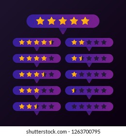 rating gold stars set button on purple background vector