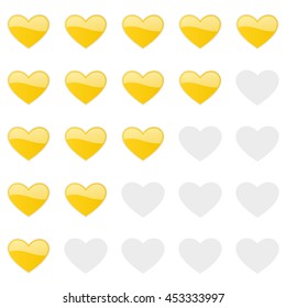 Rating hearts panel. Customer review, vote navigation bar. Vector satisfaction, like level symbol