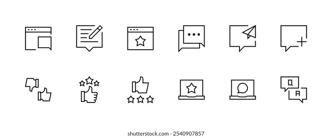 Rating icon collection. Opinion icon set. Satisfaction, feedback, review, testimonial, comment, response and more. Editable stroke. Pixel Perfect. Grid base 32px.