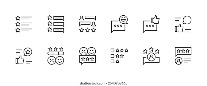 Rating icon collection. Opinion icon set. Satisfaction, feedback, review, testimonial, comment, response and more. Editable stroke. Pixel Perfect. Grid base 32px.