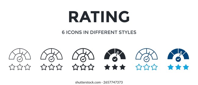 Rating Icon In Different Style Vector Illustration. Designed In Thin Line, Regular Line, Bold Line, Glyph, Outline Color, And Glyph Color Style Can Be Used For Web