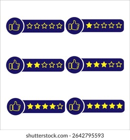 Beoordelingspictogram in Royal Blue en Yellow met Like Button. Sterren Rating in kleurrijke vorm. 