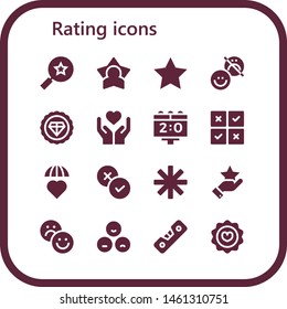 rating icon set. 16 filled rating icons.  Simple modern icons about  - Favorites, Star, Happiness, Premium, Emotion, Scoreboard, Feedback, Emotions, Rate, Level, Favorite