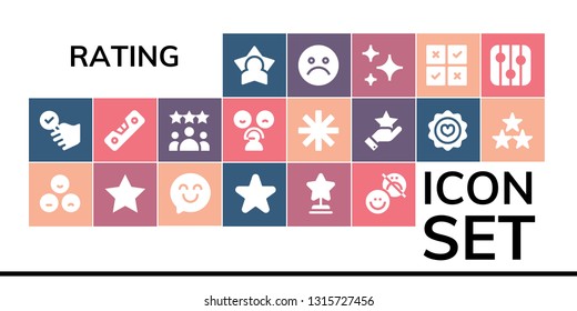 rating icon set. 19 filled rating icons.  Simple modern icons about  - Star, Satisfied, Rate, Happy, Happiness, Level, Rating, Favorite, Unhappy, Stars, Feedback, Levels