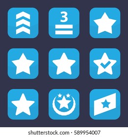 rating icon. Set of 9 rating filled icons such as 3 allowed, star