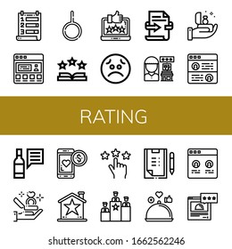 rating icon set. Collection of Ranking, Testimonial, Neutral, Rate, Feedback, Sad, Review, Proposal, Loyalty, Star, Rating, Rank, Scoring icons