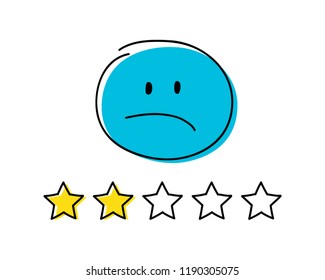 Rating icon - two stars. Blue coloured happy stickman. Vector.