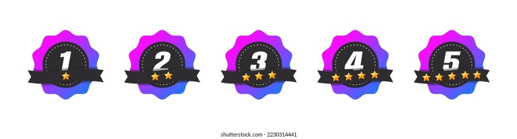 Rating icons five stars. Customer satisfaction icons. Rating badges. Vector illustration