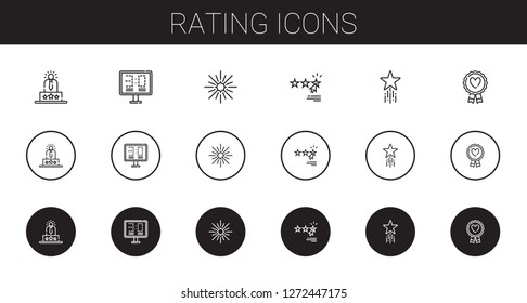 rating icons set. Collection of rating with user experience, scoreboard, star, favorite, favourite. Editable and scalable rating icons.