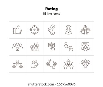 Rating icons. Set of line icons. Good choice, best worker, employees rate. Customer feedback concept. Vector illustration can be used for topics like business, internet, networking
