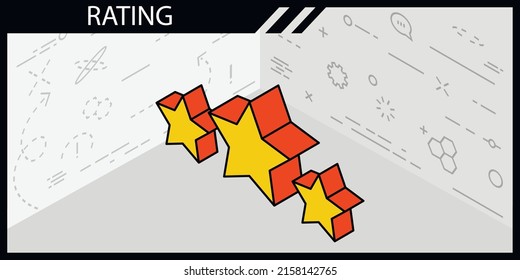 Bewertung des isometrischen Designs Symbol. Vektorgrafik, Web-Illustration. 3D-Farbkonzept