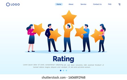 Rating landing page website illustration vector flat design template 