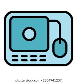 Rating laptop stand icon outline vector. Best work. Computer review color flat