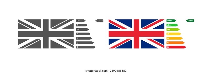 Rating letters flag of Great Britain. Different styles, rating letters, national flag of the country Great Britain. Vector icons