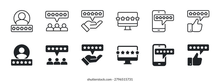 Rating line and glyph solid icons collection. Minimal icon and symbol series vector illustration
