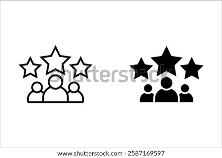 Rating line icon. First place, star rating and winning person. Star rating icon. Linear set. Collection of quality lines. Vector
Vector Format