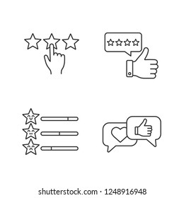 Rating linear icons set. Review, five star, feedback scale, social media comments and likes. Thin line contour symbols. Isolated vector outline illustrations. Editable stroke