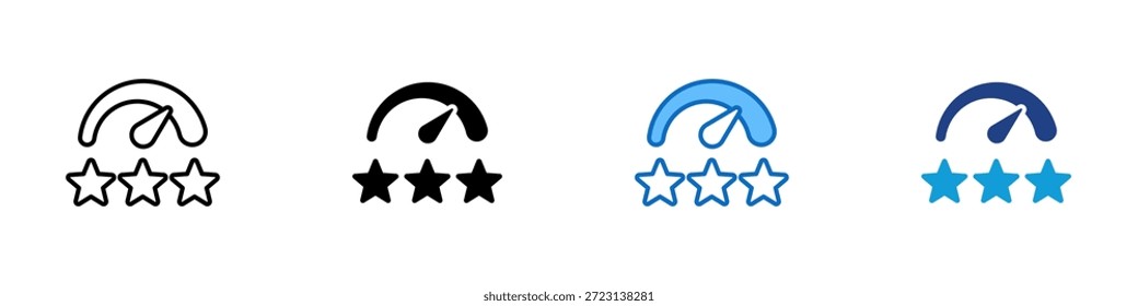 Vector de diseño de íconos de estilo múltiple: indicador de velocidad con tres estrellas, que simboliza los niveles de clasificación, la satisfacción del Cliente o el Comentarios de rendimiento