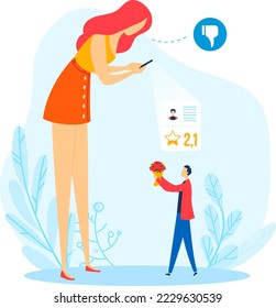 Rating quality, success like, pick up, support icon, girl online, experience satisfaction, cartoon style vector illustration.