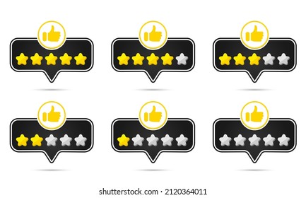 Rating rank review stars icon set. Consumer or customer product rating with thumb up icon for apps and websites