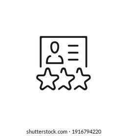 Rating, ranking, employee skills, feedback concepts. Document with human silhouette and rating stars. Vector line icon