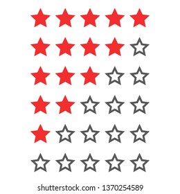 Rating red stars, set. Vector illustration