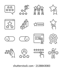 Rating, review icons set. Good and bad emotions, stars, grades, icon collection. Line with editable stroke