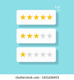 Rating review stars in white bubbles with good and bad testimony rate vector flat cartoon illustration isolated