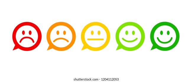 rating satisfaction feedback in form of emotions excellent good normal bad awful speech bubble vector illustration