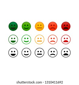 Rating satisfaction. Feedback in form of emotions. Excellent, good, normal, bad awful Vector illustration