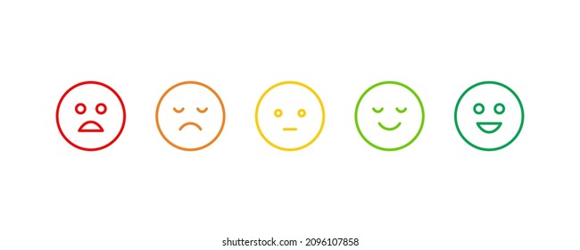 Rating satisfaction in form of five color emoticons. Feedback good normal and bad.