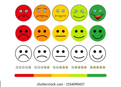 Rating scale of customer satisfaction. The scale of emotions with smiles. Vector illustration.