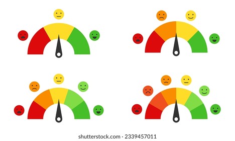 Rating scale horizontal gauge measurement assessment level. indicator satisfaction of customer with smile faces scoring manometer measure tool vector illustration