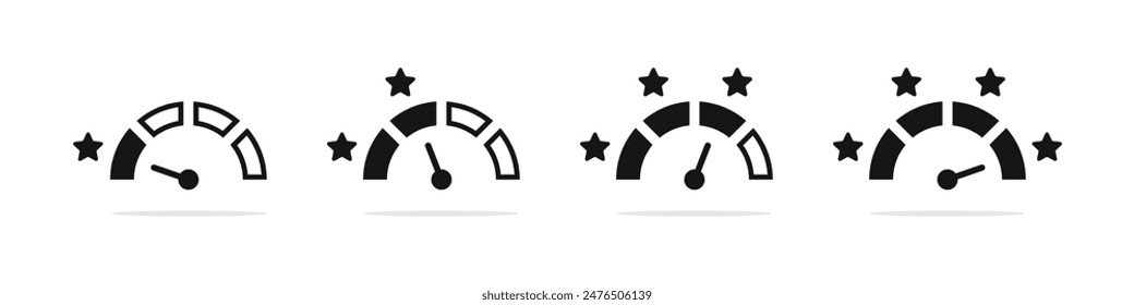 Rating scale meter. Indicator icons. Rating customer satisfaction meter. Tachometer, speedometer, indicators, score.