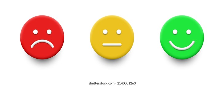 Rating scale or pain scale in the form of emoticons. From red to green smiley. Vector clipart isolated on white background.