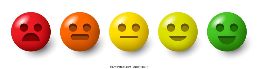 Rating scale or pain scale in the form of smile. From red to green face. Vector 3d clipart isolated on white background.