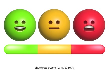 Bewertungsskala oder Schmerzskala. Vom roten zum grünen Smiley. Vektorgrafik Clipart isoliert auf weißem Hintergrund.
