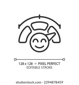 Icono lineal perfecto de píxel de escala de clasificación. Representación de la satisfacción del cliente. Evaluación del servicio de cliente. Ilustración de línea delgada. Símbolo de contorno. Dibujo del contorno del vector. Trazo editable