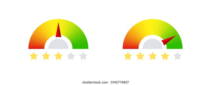 Rating scale. Satisfaction meter. Rating stars. Minimum to maximum indicator. Vector illustration