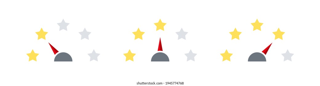 Rating scale sign. Satisfaction meter. Rating stars. Minimum to Maximum. Vector illustration